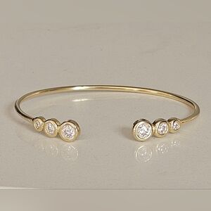 Gold Open Cuff Bracelet with Bezel-Set Diamonds